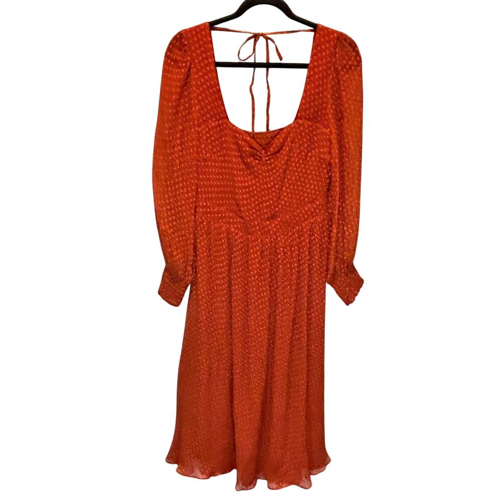 Gaala Burnt Orange Silk Swiss Dot Midi Dress - size 40 (US 8)